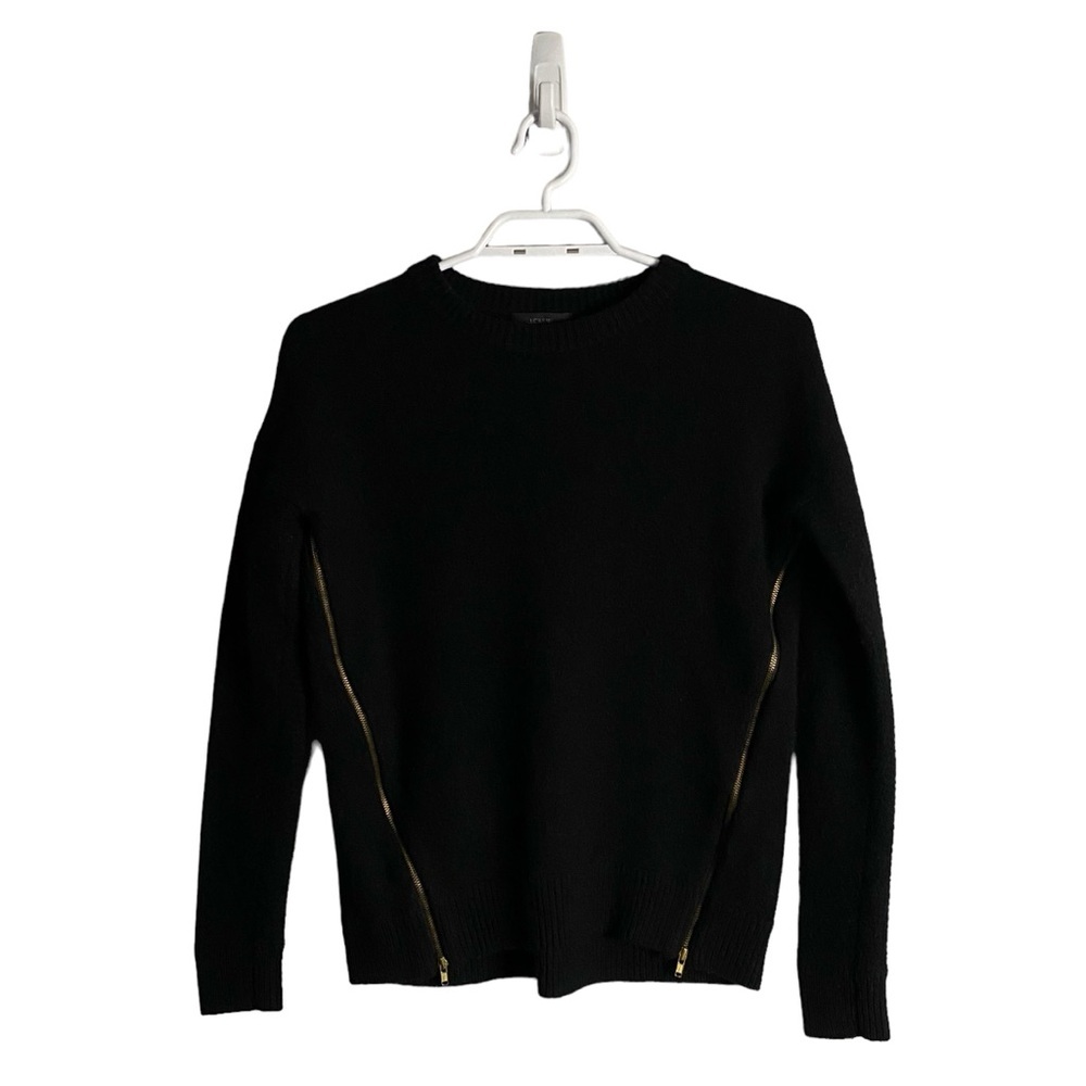 J. Crew Women's Black 100% Wool Knit Crewneck Side Zip Sweater